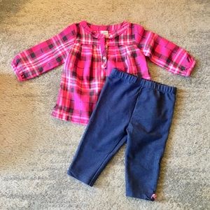 Carters Pink Plaid Henley Tunic and Jeggings
